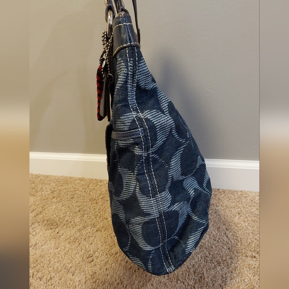 COACH Poppy Glam Signature Denim Tote - Picture 14 of 16